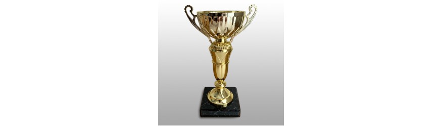 GOLD HANDLED TROPHY CUP ON GOLD RISER AVAILABLE IN 3 SIZES